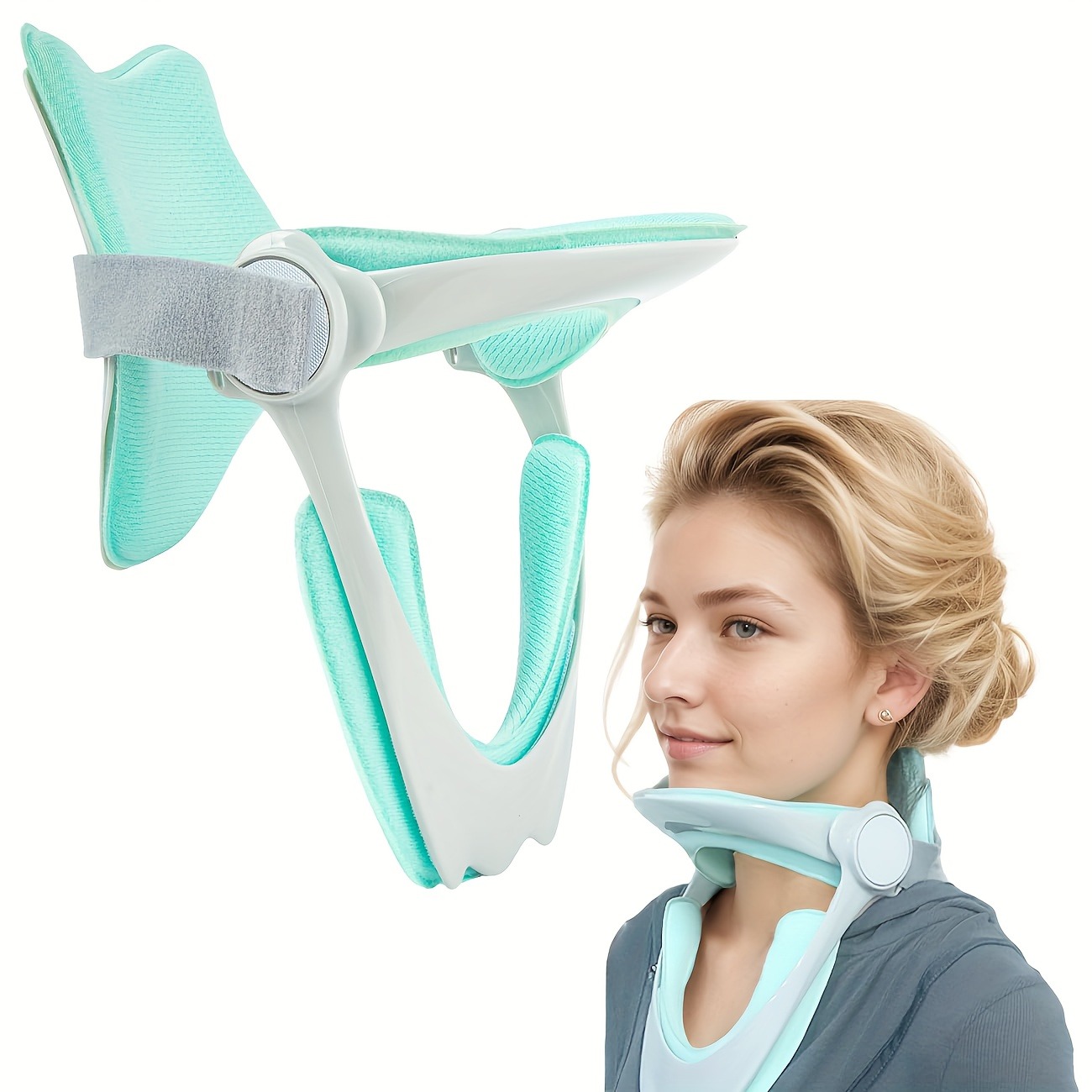 Neck Traction Pillow - หมอนรองคอเพื่อสุขภาพพร้อมสายรัดปรับระดับได้ • ผ้าโพลีเอสเตอร์ระบายอากาศ • ให้ความสบายและความทนทาน •