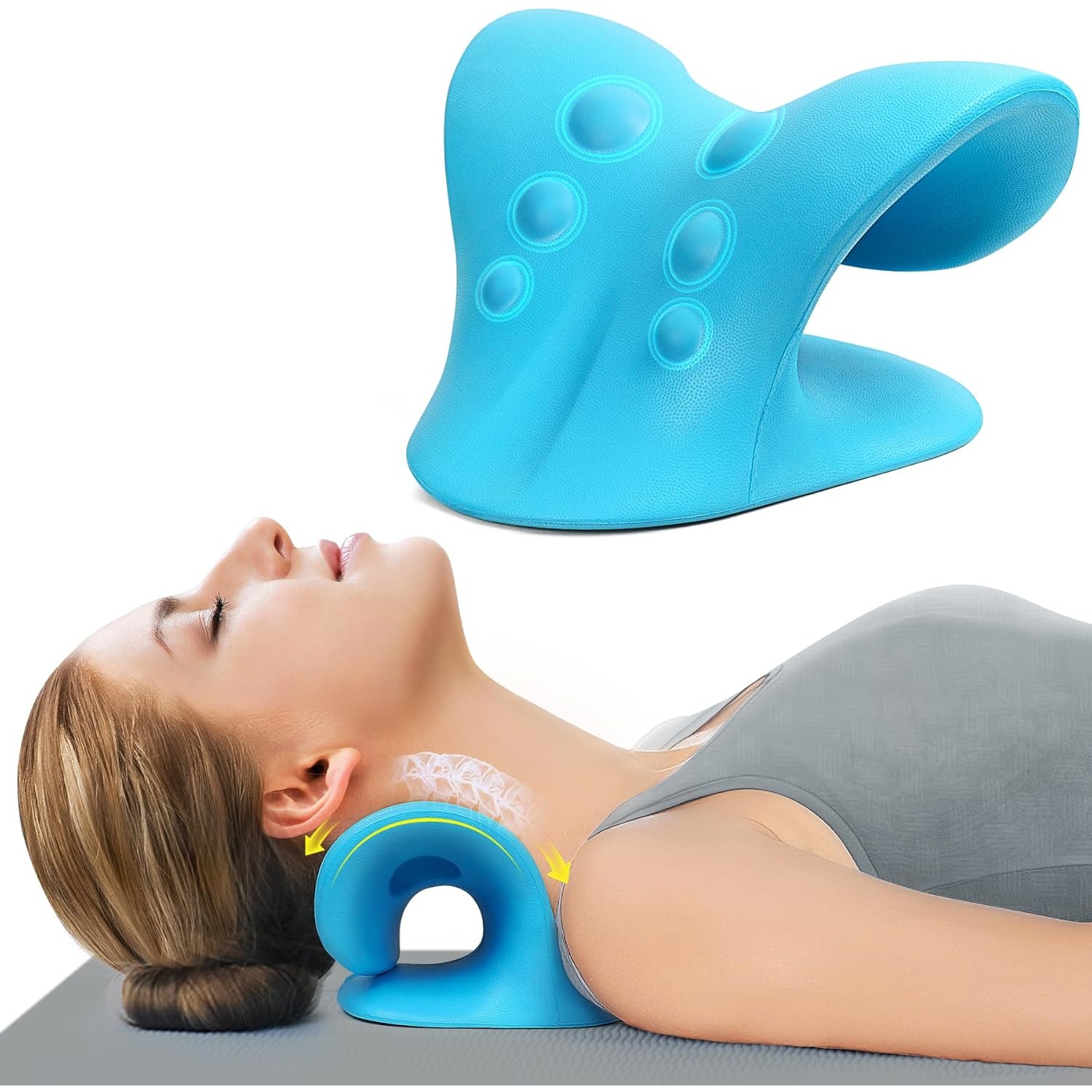 Neck Traction Pillow - เครื่องยืดคอเพื่อบรรเทาอาการปวด ที่รองคอและไหล่เพื่อผ่อนคลาย อุปกรณ์ดึงคอเพื่อผ่อนคลายกล้ามเนื้อและบรรเทาอาการปวด TMJ